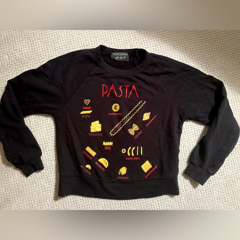 Black Pasta Graphic Crewneck Sweatshirt Size XS